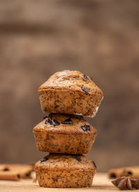 Close-up of stack on table