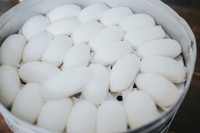 Close-up of white candies in bowl