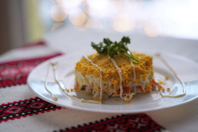 Close-up of food in plate on table