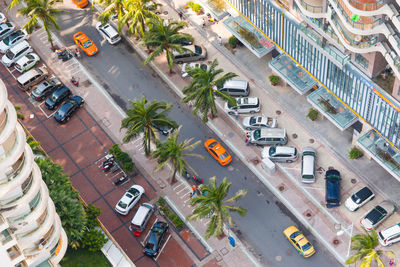 High angle view of traffic on road in city