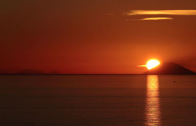 Scenic view of sea against orange sky