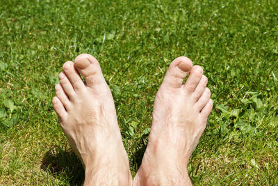 Low section of man relaxing on grass