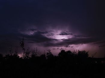 Silhouette of trees against cloudy sky