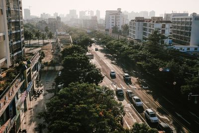 High angle view of city street