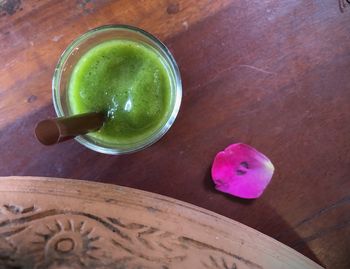 High angle view of drink on table