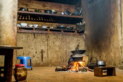 View of fire in kitchen at home