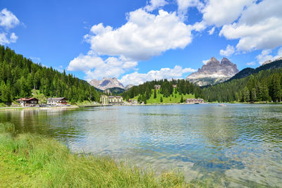 Scenic view of lake and trees against sky