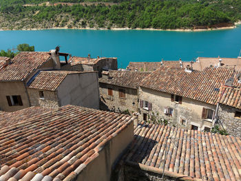 High angle view of buildings in city