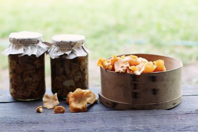 Close-up of breakfast on table