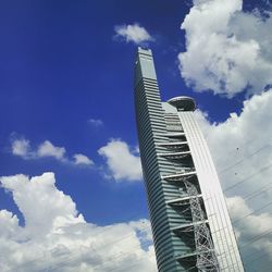 Low angle view of modern building against clear sky