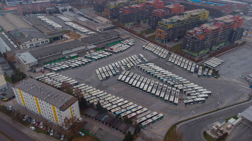 High angle view of street amidst buildings in city