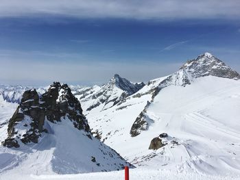 Scenic view of snowcapped mountains against sky