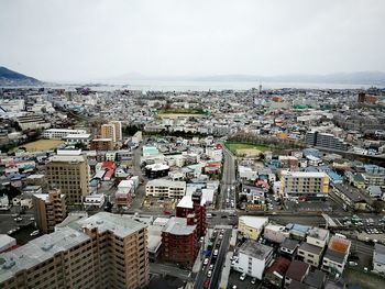 High angle view of cityscape against sky