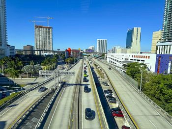 High angle view of city street