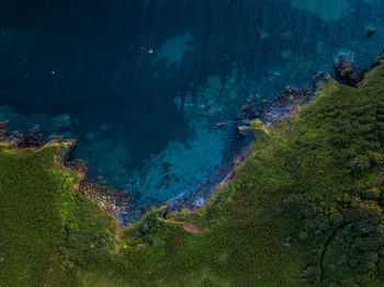 Aerial shot over hope cove during the summer months in south devon.