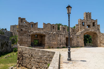 Part of the antique city wall in the old town of rhodes city on greek island rhodes