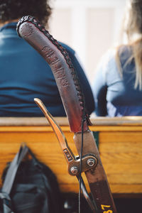 Close-up of lever on boat