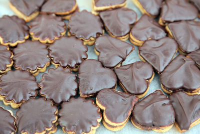 Close-up of chocolate biscuits during christmas