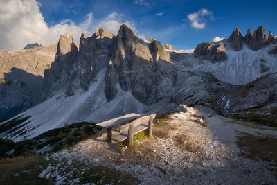 Scenic view of snowcapped mountains against sky