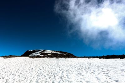 Scenic view of snowcapped landscape against blue sky