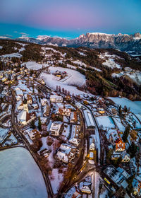 Aerial view of snow covered landscape