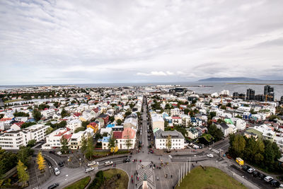 High angle view of cityscape against sky