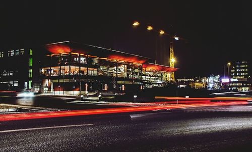 Light trails on road at night