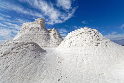 Low angle view of rock formations against sky