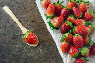 High angle view of strawberries