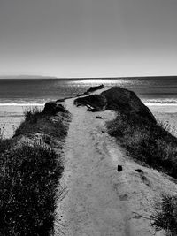 Scenic view of beach against clear sky