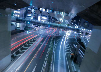 Light trails on city street at night