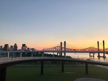 View of suspension bridge against sky during sunset