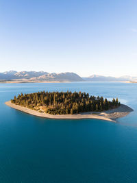 Aerial view of lake tekapo at dusk, new zealand