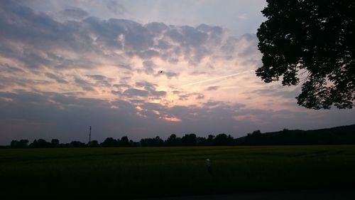 Scenic view of field against sky during sunset