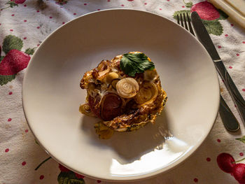 High angle view of food in plate on table