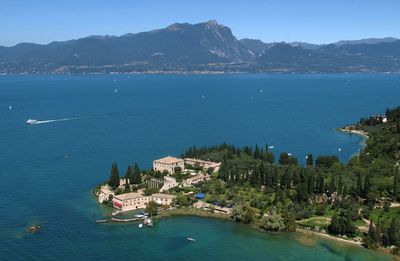 High angle view of boats in lake garda