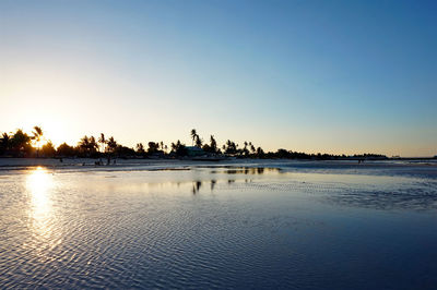 Scenic view of lake against clear sky