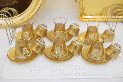 Close-up of crockery on table