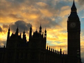 Low angle view of big ben against cloudy sky