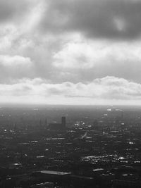 High angle view of buildings in city against sky