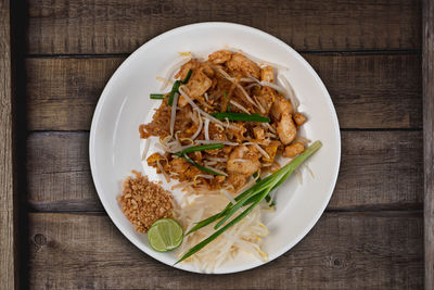 High angle view of food in plate on table