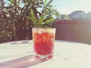 Close-up of water in glass on table