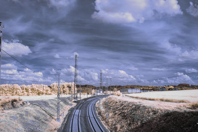 Road leading towards city against sky