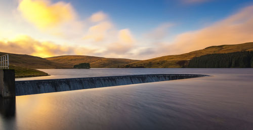 Scenic view of lake against sky during sunset