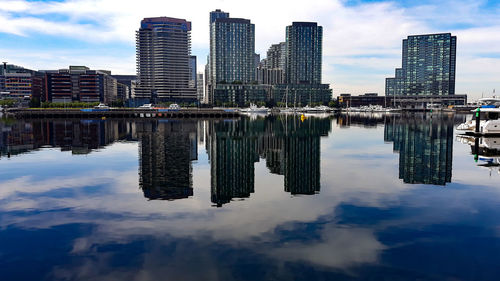 Reflection of buildings in lake