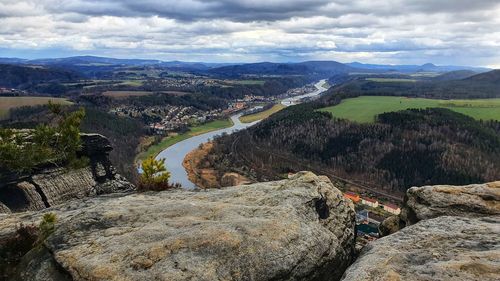 High angle view of landscape against sky