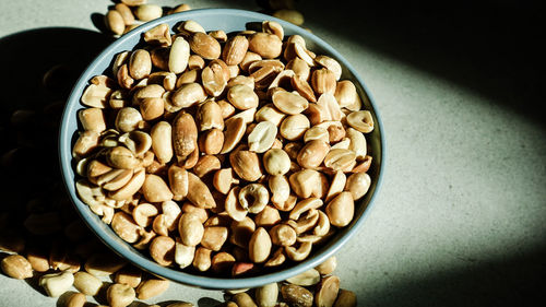 High angle view of coffee in bowl on table