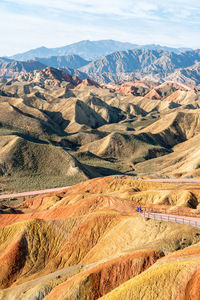 High angle view of mountains against sky