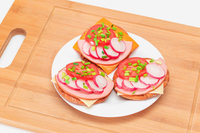 High angle view of breakfast on table