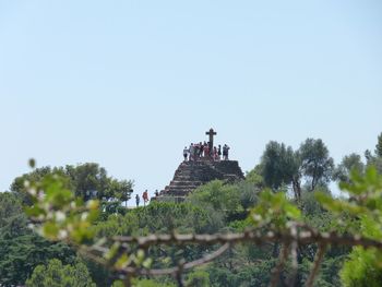 View of temple building against clear sky